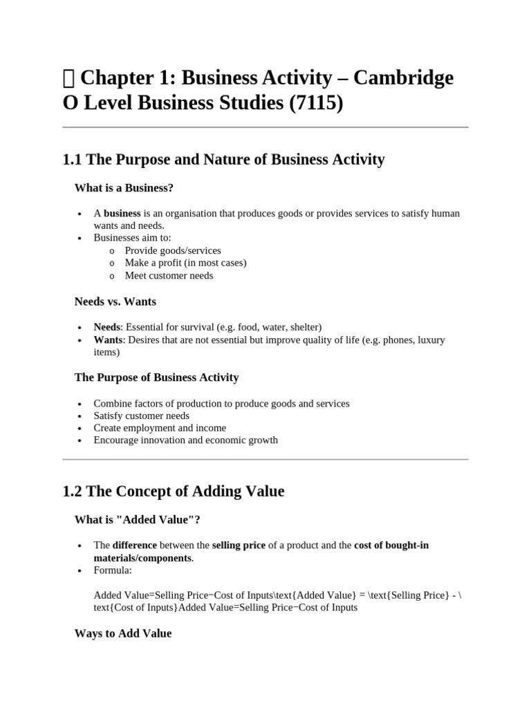 Business Activity Overview for O Level | PDF | Entrepreneurship ...