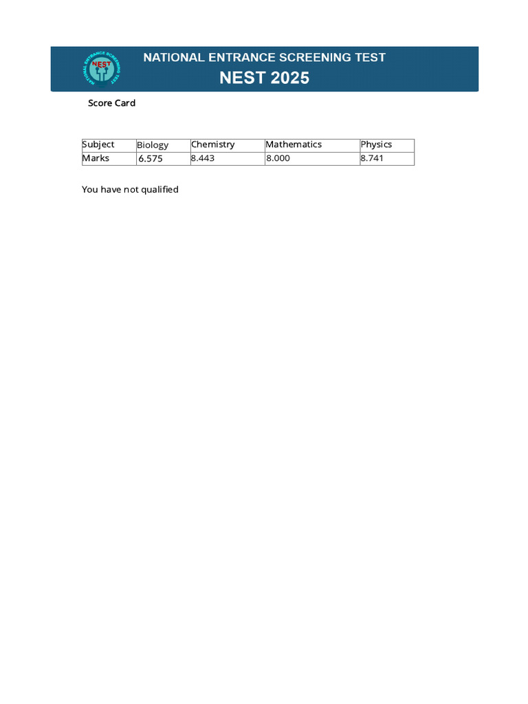 NEST Application Form 2025 | PDF
