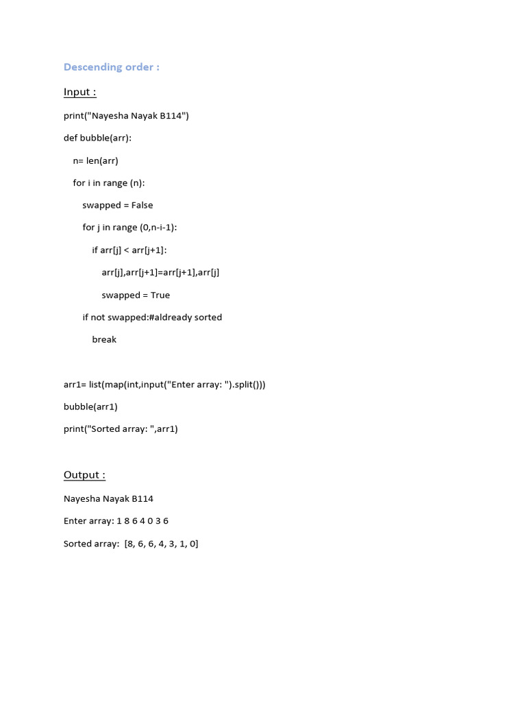 Bubble Sort Descending | PDF