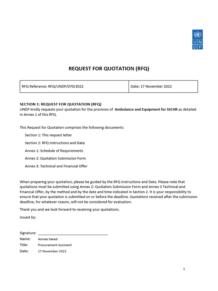 Final - RFQ - Ambulance and Equipment For SSCHR | PDF | Joint Venture ...