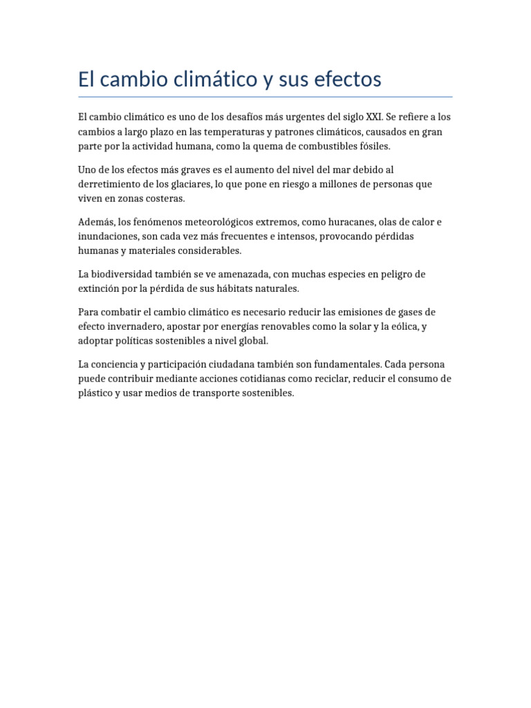 El Cambio Climático y Sus Efectos | PDF