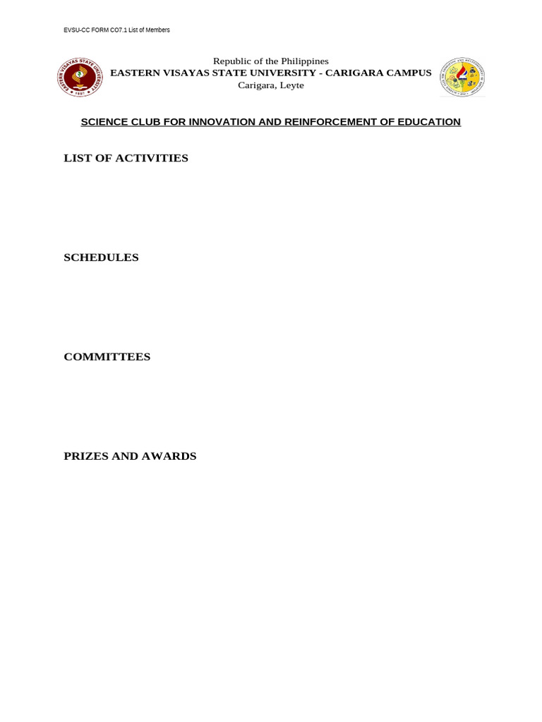 Evsu Form List of Activities | PDF