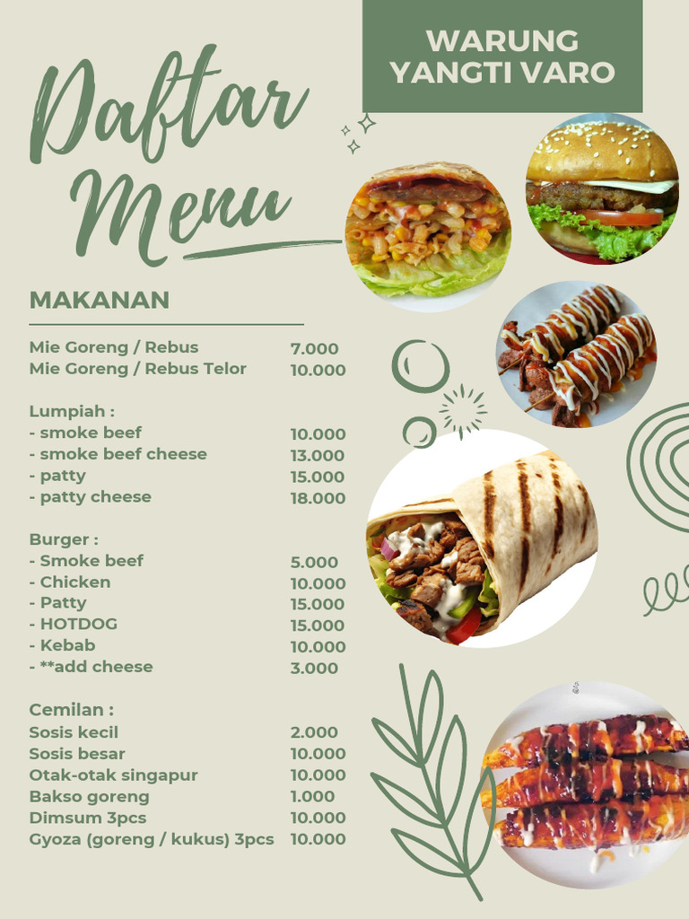 Menu Estetik Warung Yangti Varo | PDF
