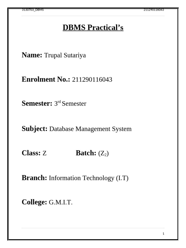 T6043 Dbms Lab1 Pdf Databases Sql