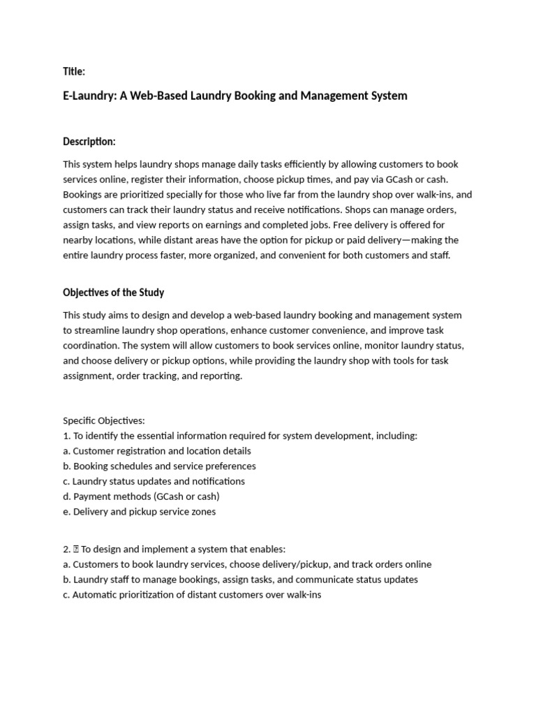 E-Laundry System: Online Booking Guide | PDF