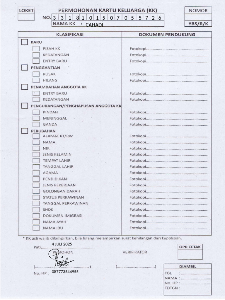 Form KK Cahadi | PDF