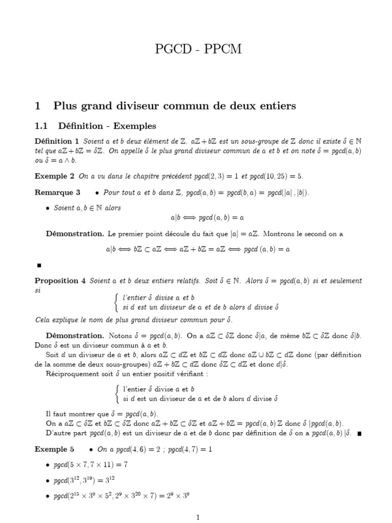 Comprendre PGCD et PPCM en Maths | PDF | Mathématiques élémentaires ...