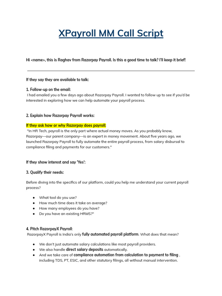(Internal) XPayroll MM Call Script | PDF | Payroll | Employee Relations