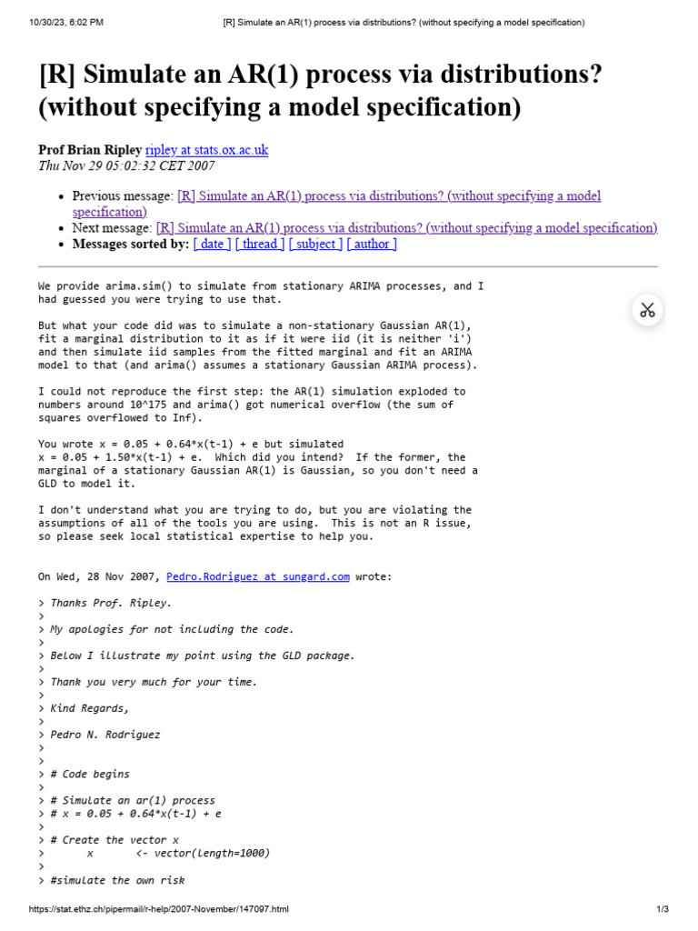 Simulating AR(1) Process in R | PDF | Autoregressive Model ...