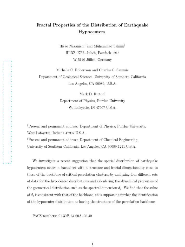 Fractal Analysis of Earthquake Hypocenters | PDF | Eigenvalues And ...