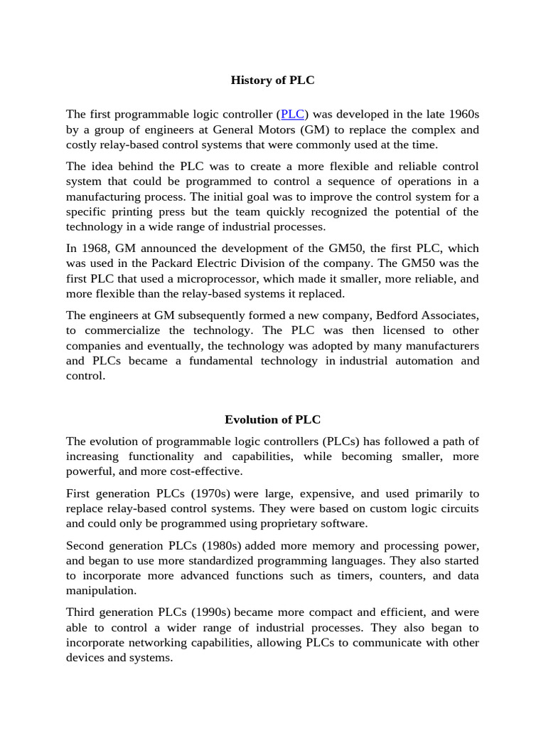 Evolution of Programmable Logic Controllers | PDF | Programmable Logic ...