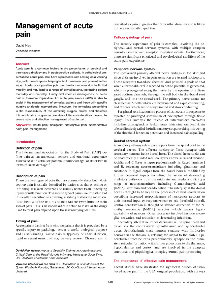 Acute Pain Management in Surgery | PDF | Analgesic | Opioid