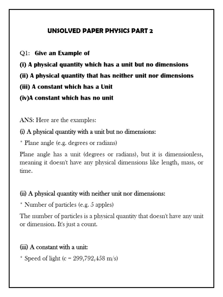 Unsolved Physics Questions and Answers | PDF | Force | Buoyancy