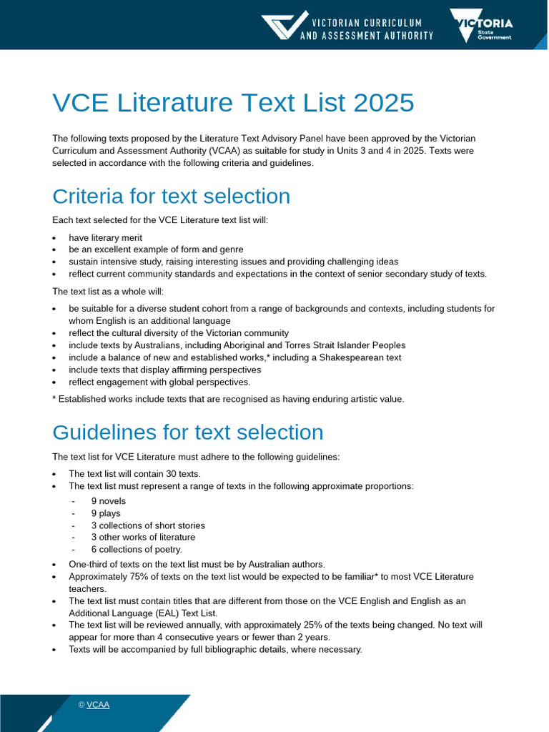 VCE Literature Text List 2025 | PDF | The Age Of Innocence