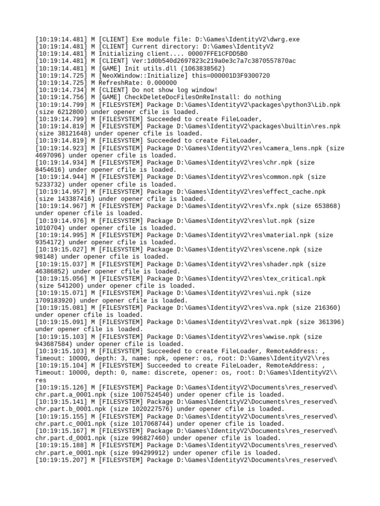 IdentityV2 Game Client Initialization Logs | PDF | Json | Computing ...