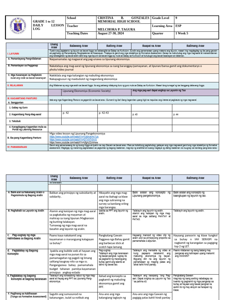 ESP 9 Week 5 | PDF