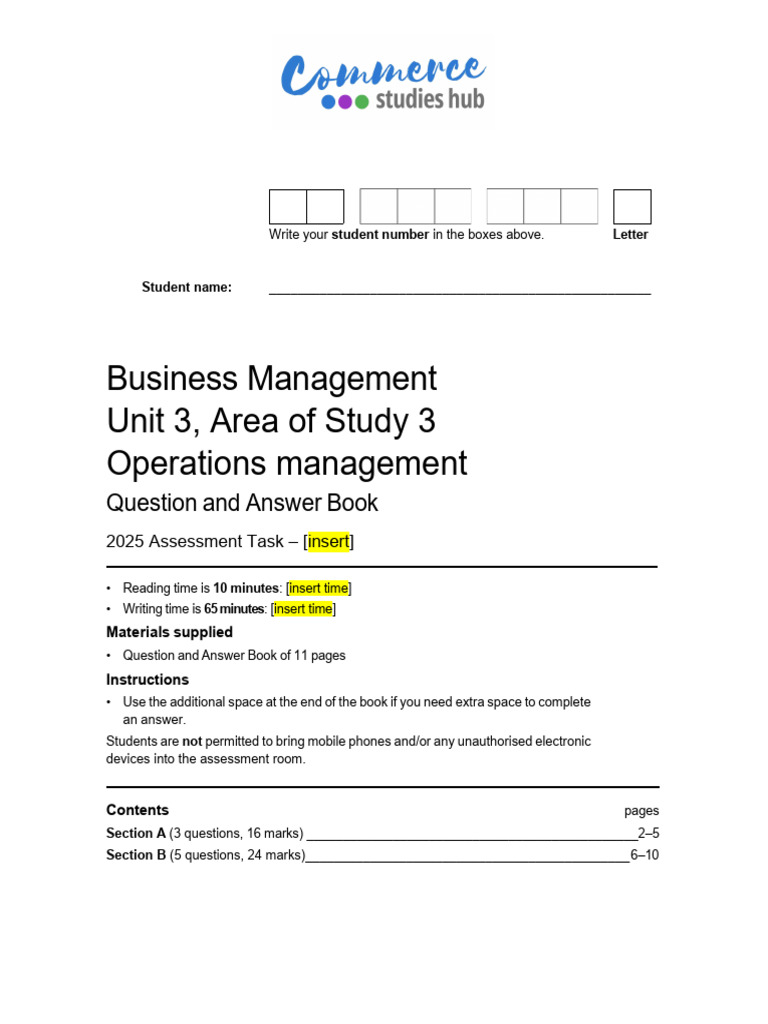 Operations Management Assessment Task | PDF