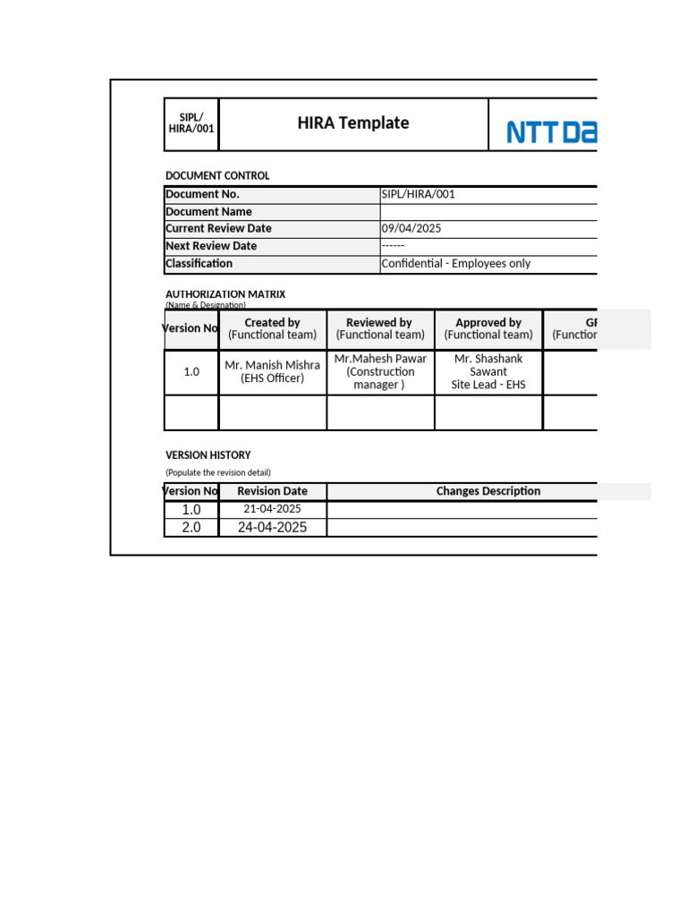HIRA Risk Assessment Template | PDF | Personal Protective Equipment ...