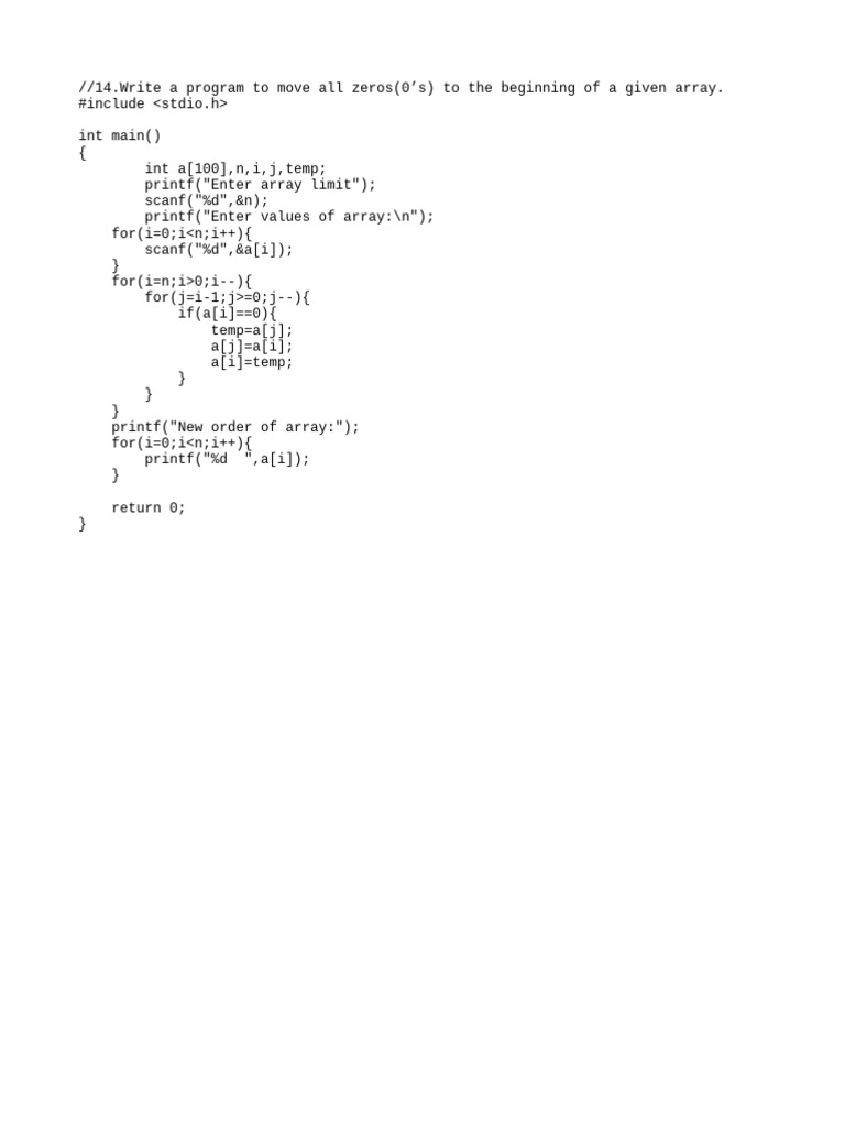 Move Zeros to Array Beginning Code | PDF
