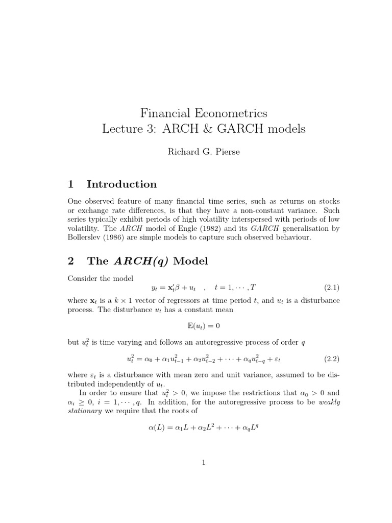 ARCH and GARCH Models Overview | PDF | Statistical Analysis | Teaching ...