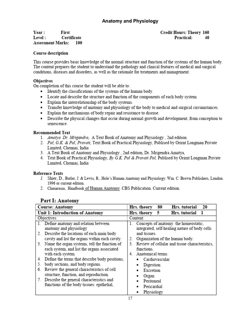 Anatomy and Physiology Course Overview | PDF | Endocrine System ...
