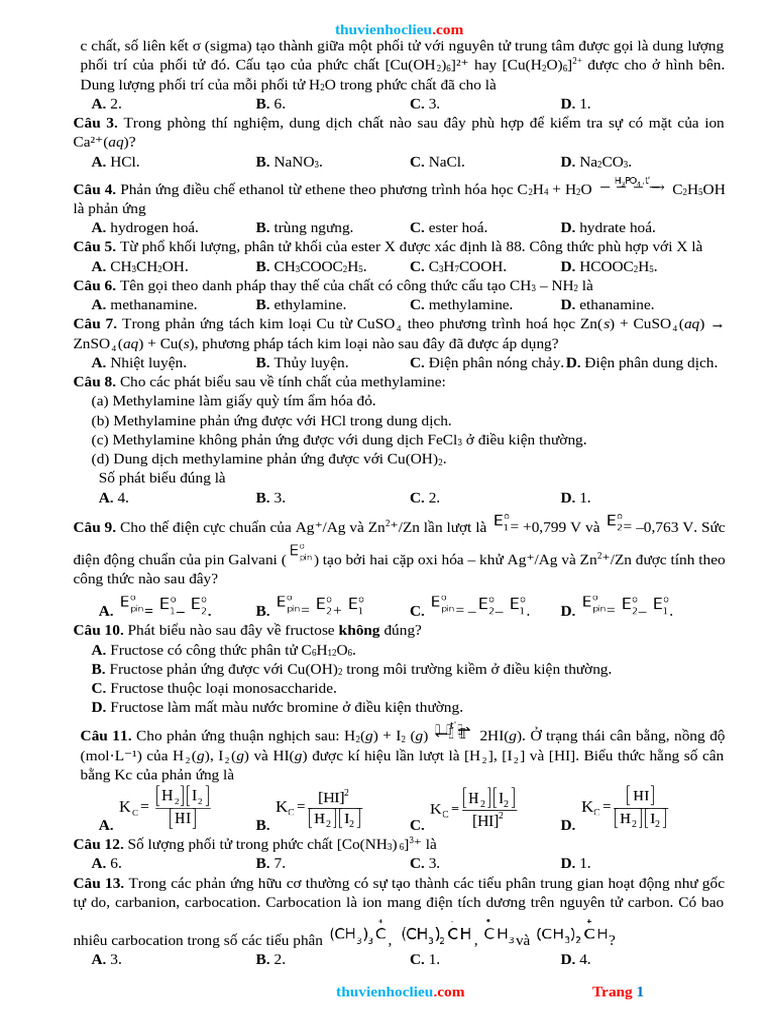 De Thi TN THPT 2025 Mon Hoa Bo GD | PDF