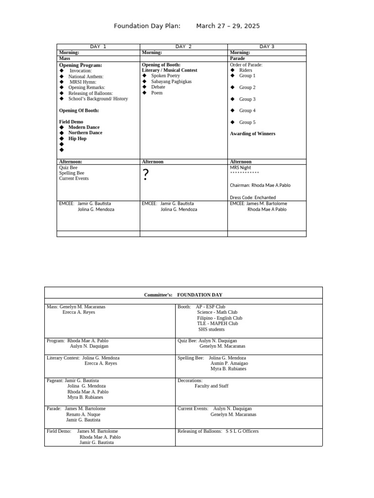 Foundation Day Program Overview | PDF