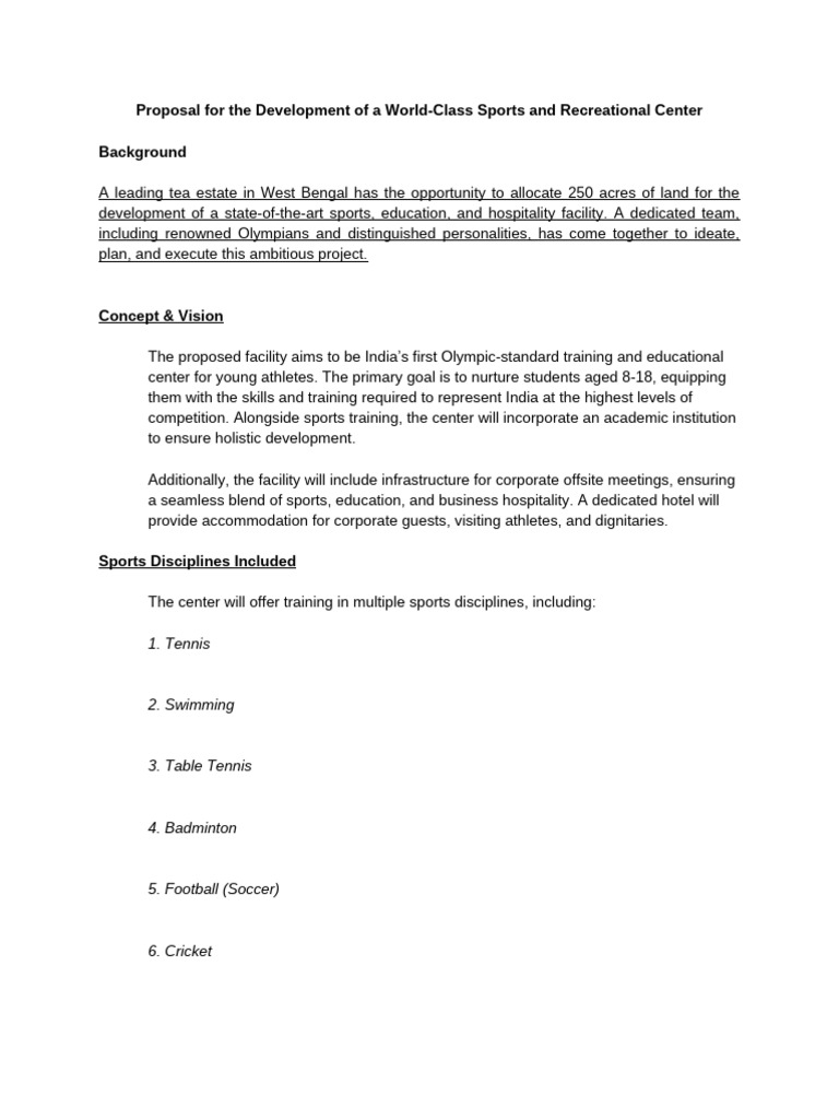 World-Class Sports Center Proposal | PDF | Sports