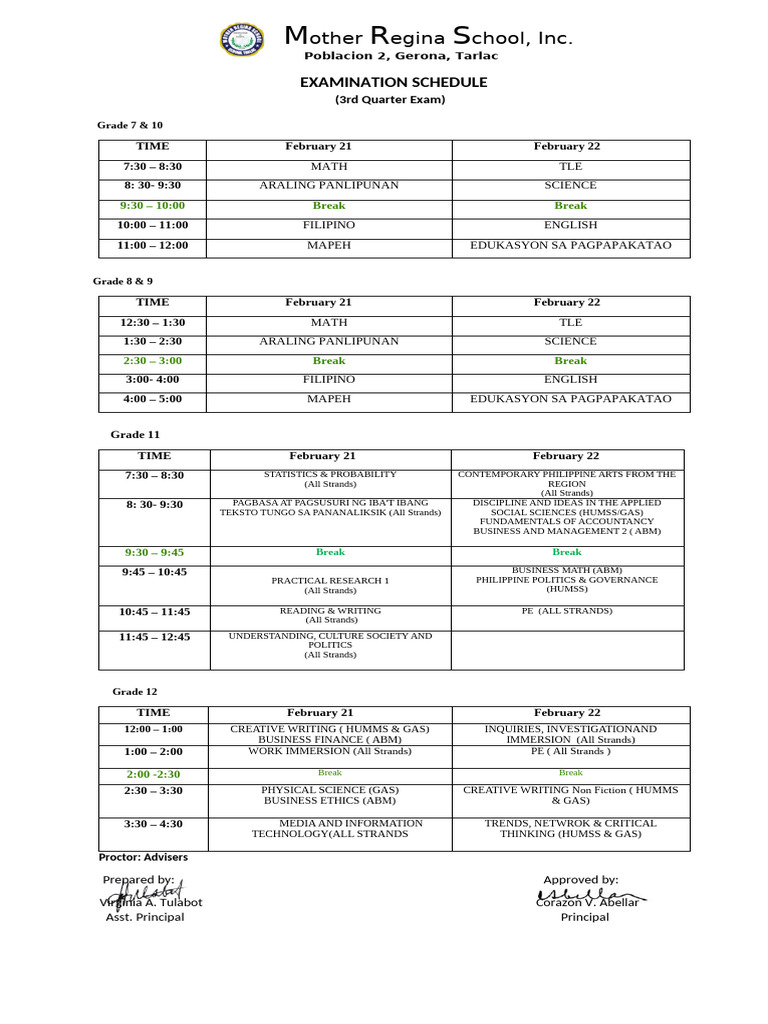 2025 3rd Semester Exam Schedule | PDF | Science | Philippines