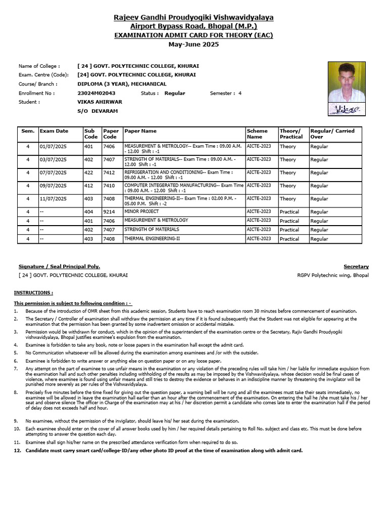 Polytechnic Exam Admit Card Guidelines | PDF | Justice | Crime & Violence