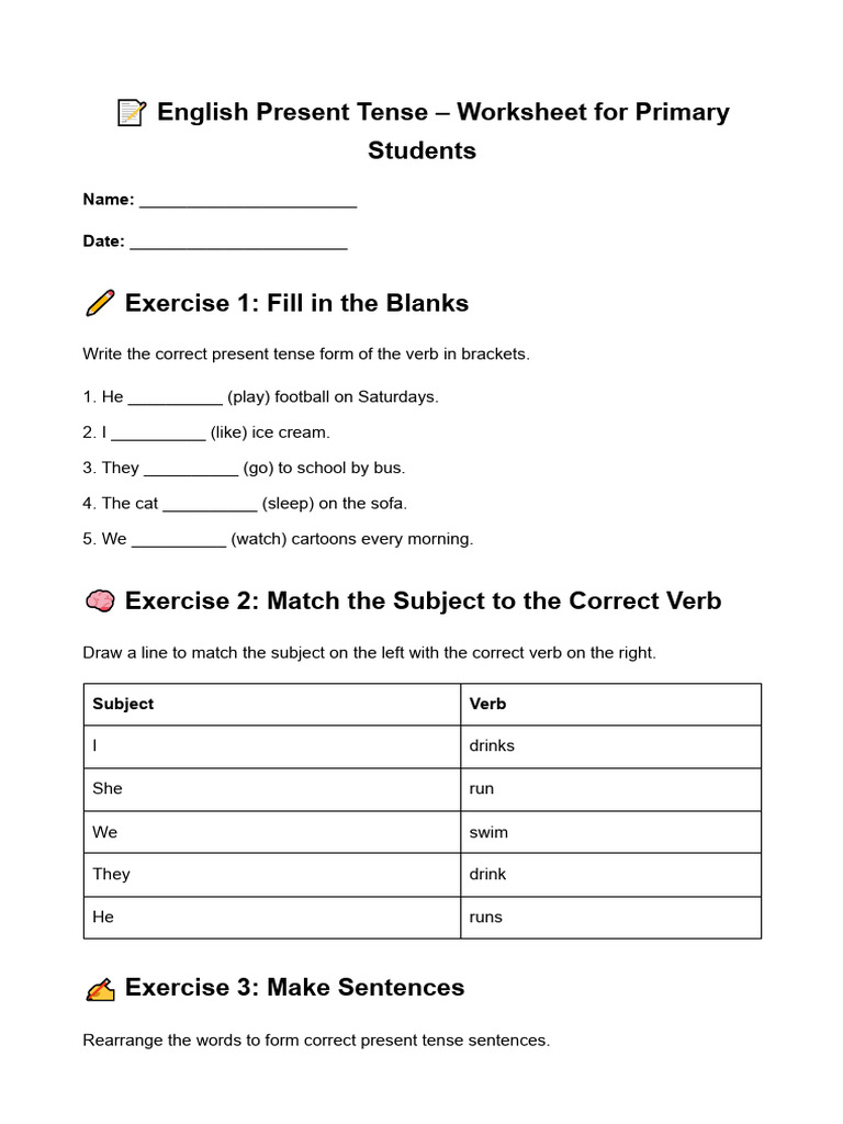 Present Tense Worksheet | PDF