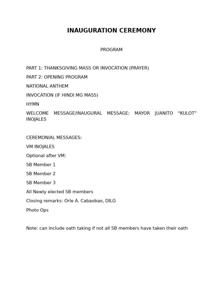 Inauguration Ceremony Program Flow | PDF