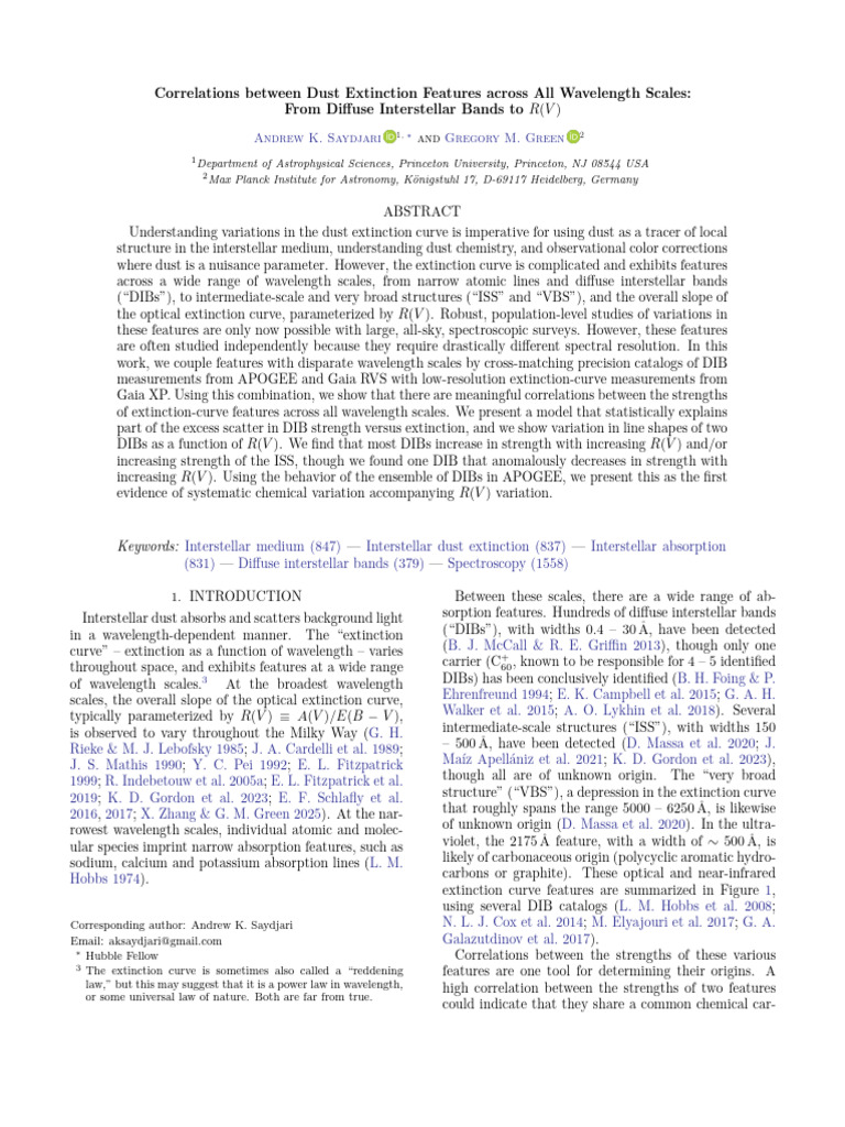 Dust Extinction Feature Correlations | PDF | Interstellar Medium ...
