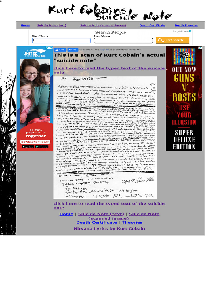 Kurt Cobain's Suicide Note Text | PDF