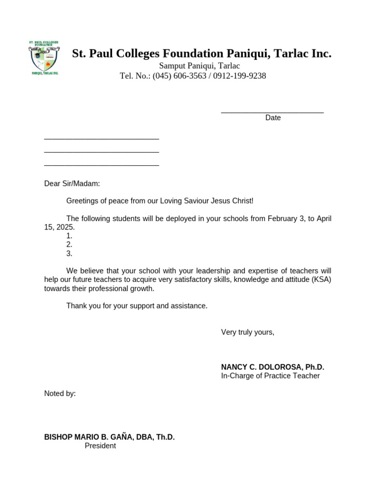 Student Deployment Notification Letter | PDF