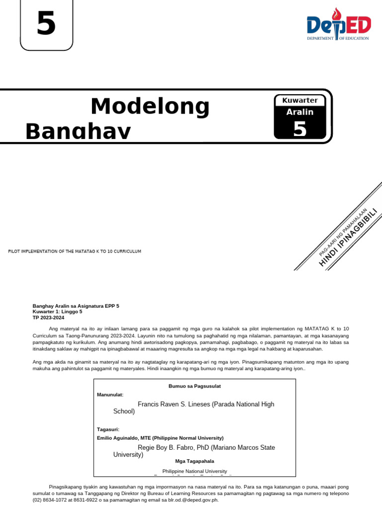 Q1 LE EPP5 Aralin 5 Week 5 | PDF