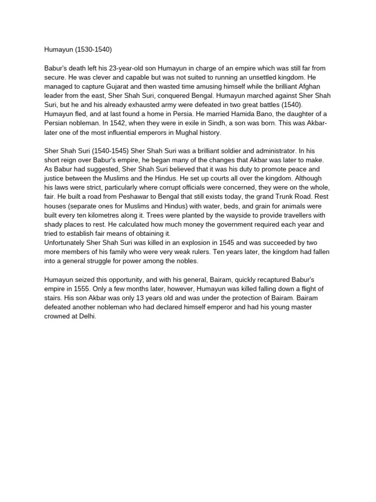 Humayun: Son of Babur and Akbar's Father | PDF