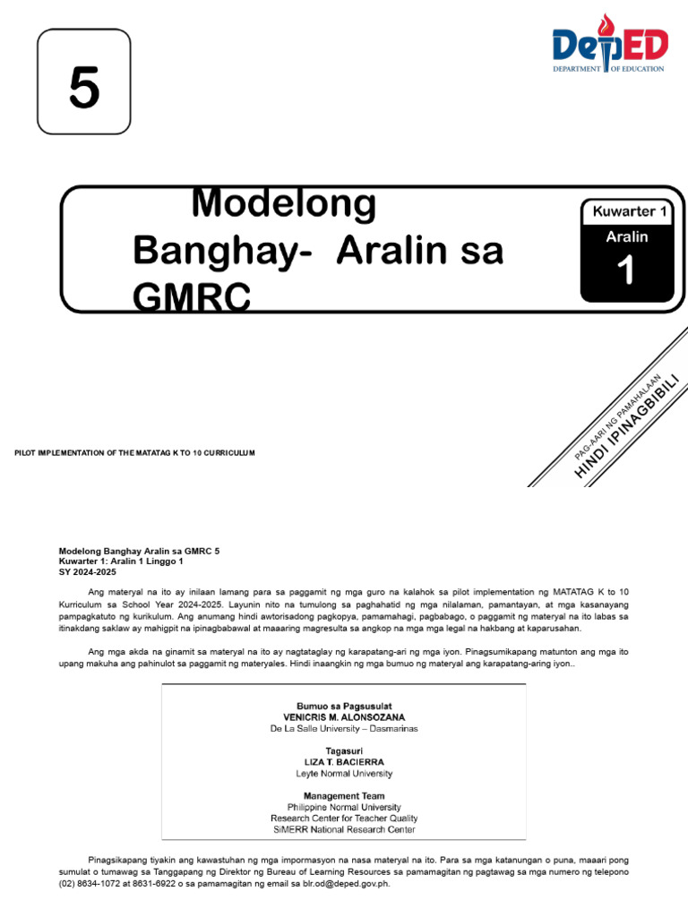 q1 Le GMRC 5 Lesson 1 Week 1 (Final) | PDF