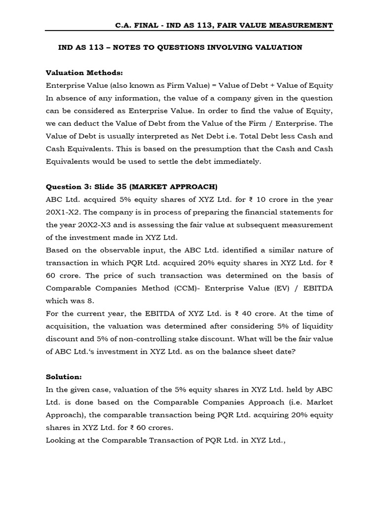 IND AS 113: Fair Value Measurement Guide | PDF | Fair Value | Valuation ...