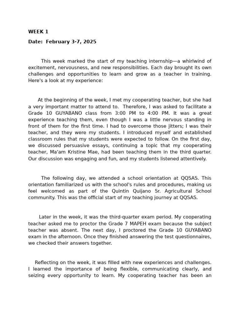 Teaching Internship Experience Summary | PDF | Teachers | Learning