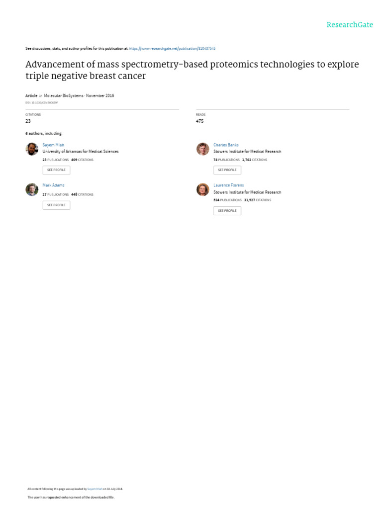 Advancement of Mass Spectrometry-Based Proteomics | PDF | Proteomics ...
