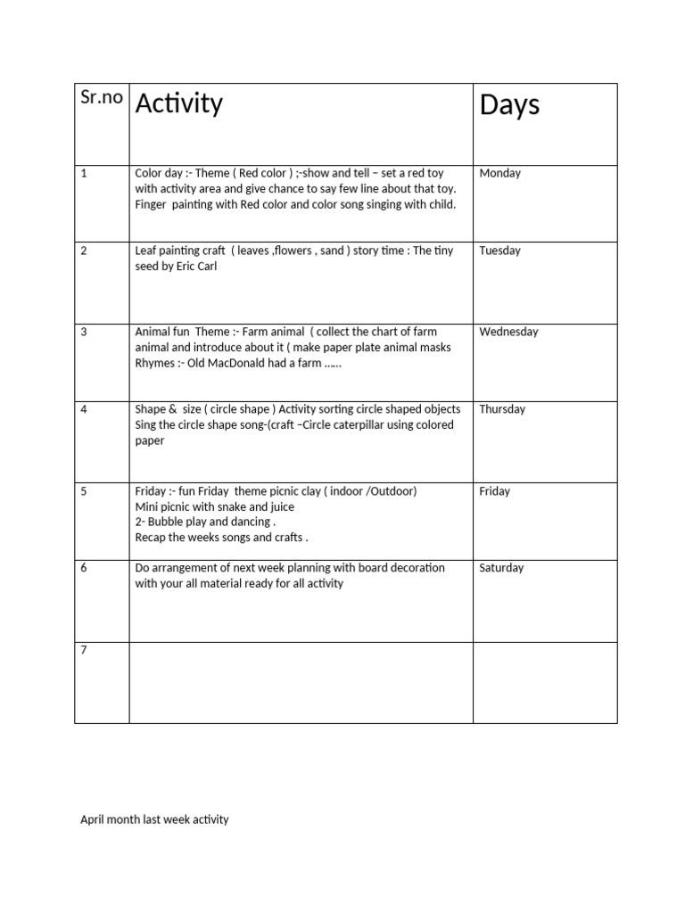 Weekly Themed Activities for Kids | PDF