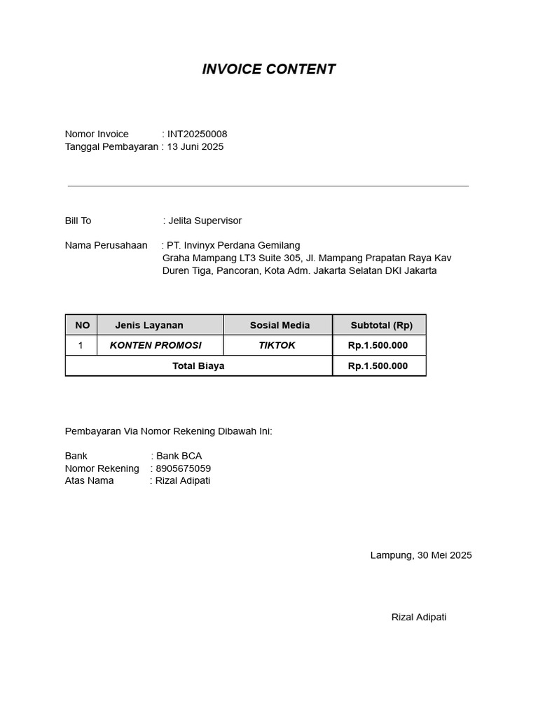 Invoice Bang Taun 2 | PDF