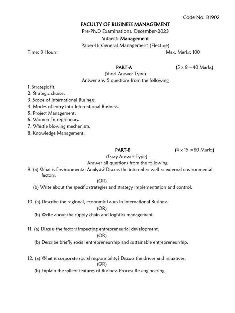 General Management Course Syllabus | PDF