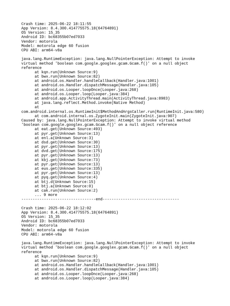 Motorola Edge 60 Fusion Crash Log | PDF | Java (Programming Language ...