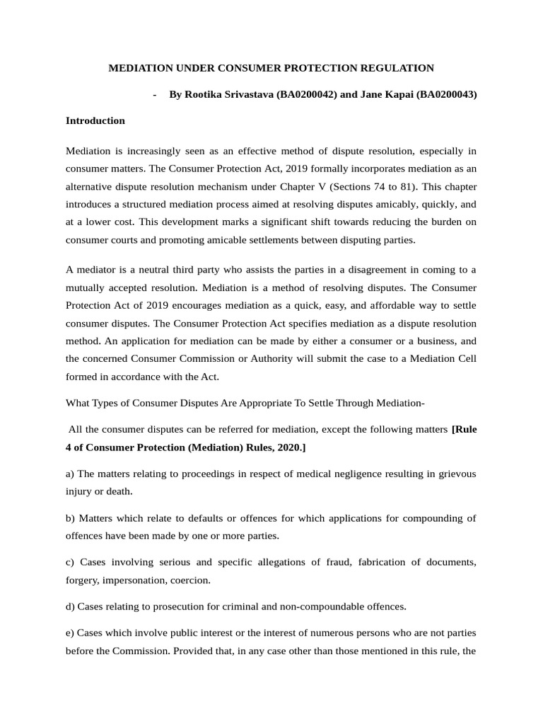 Mediation in Consumer Protection Act 2019 | PDF | Mediation | Government