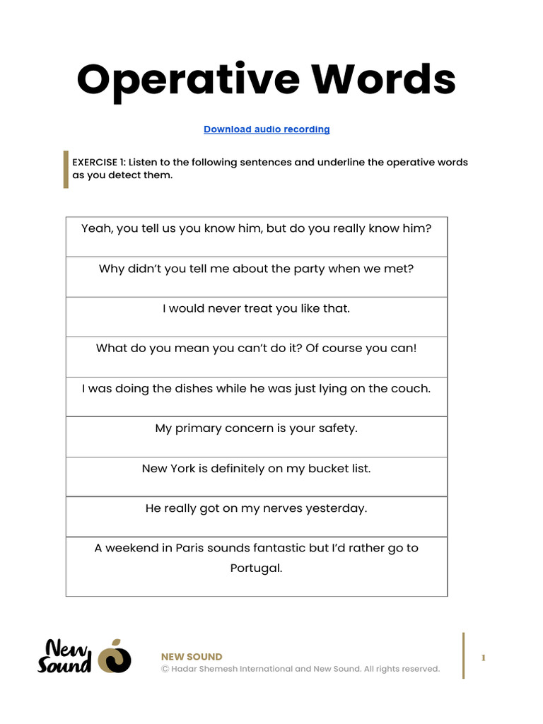 NS - Operative Words - Practice Sheet | PDF