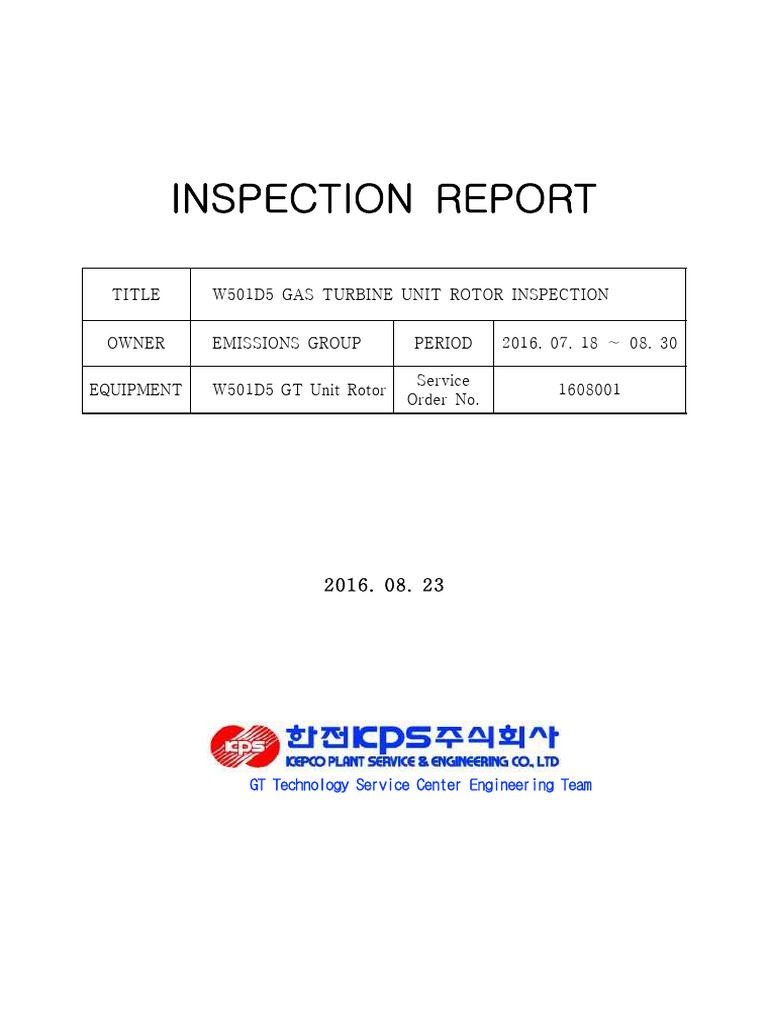 Report POSCO Energy1 GT RTR Inspection ReportR0160826 | PDF | Turbine ...