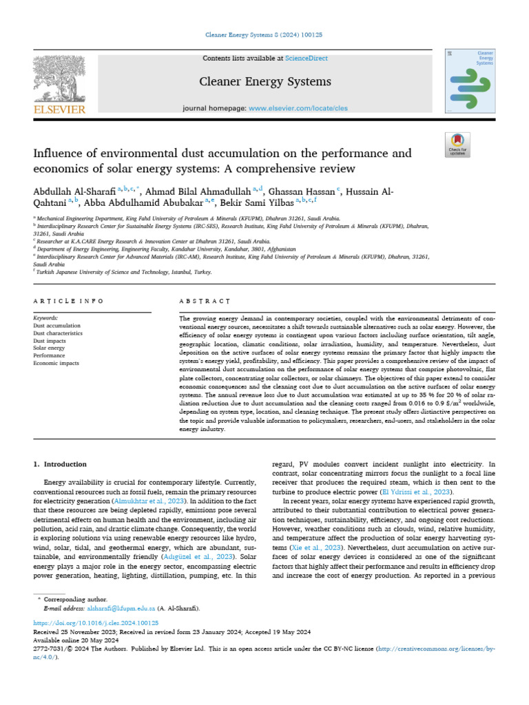 Influence of Environmental Dust Accumulation On The Performance and ...