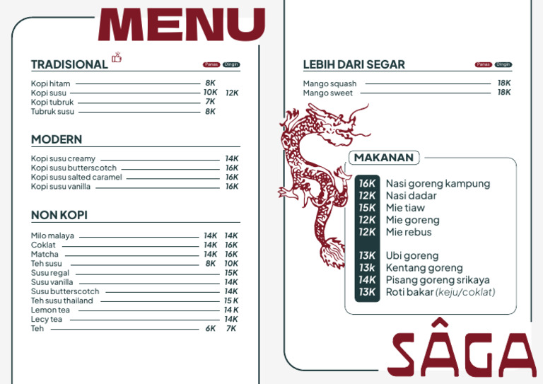 Menu Saga: Kopi dan Makanan Lezat | PDF